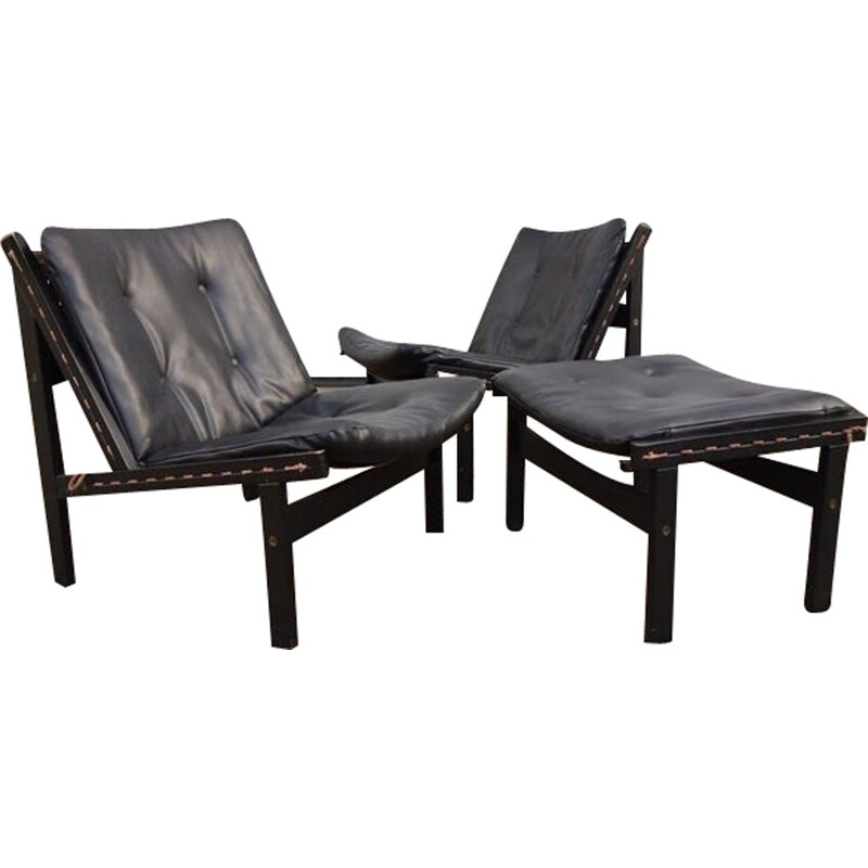 Pair of 'Hunter"' chairs and footstool by Torbjorn afdal for bruskbo