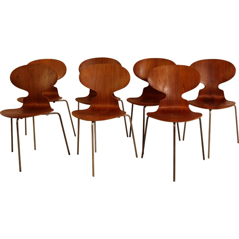 Ensemble de 7 fauteuils "Ant" vintage 3100 d'Arne Jacobsen pour Fritz Hansen Danemark 1950