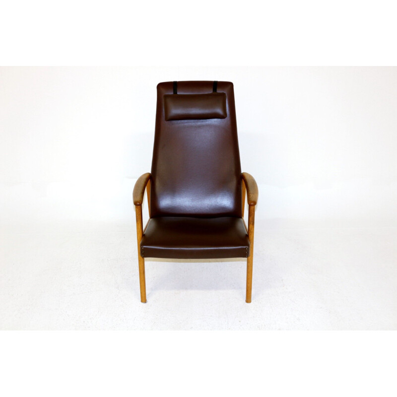 Vintage black leatherette compass armchair, Sweden, 1960