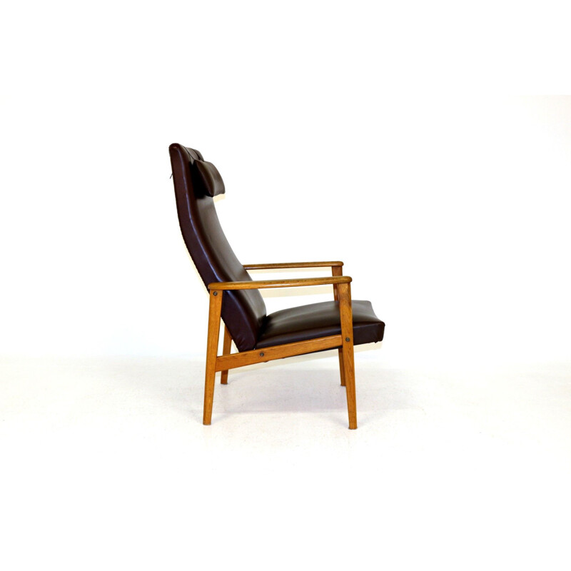 Cadeira de braços em pele preta Vintage, Suécia, 1960