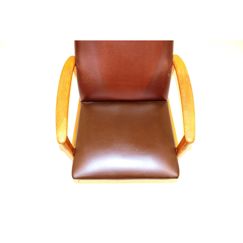 Vintage black leatherette compass armchair, Sweden, 1960