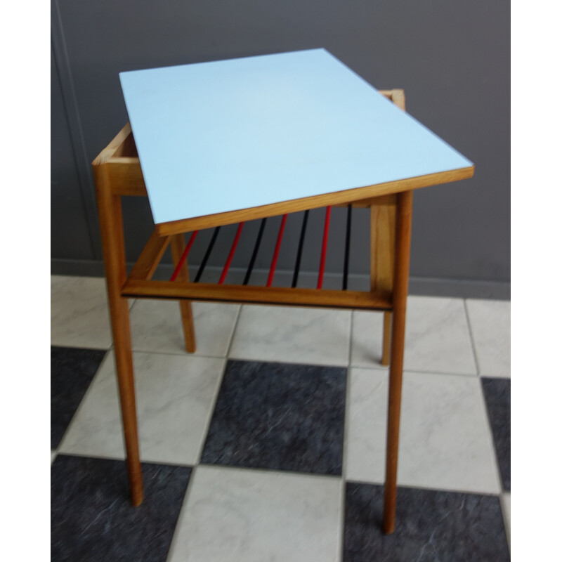 Vintage baby blue console tabel with a magazine rack  1960s