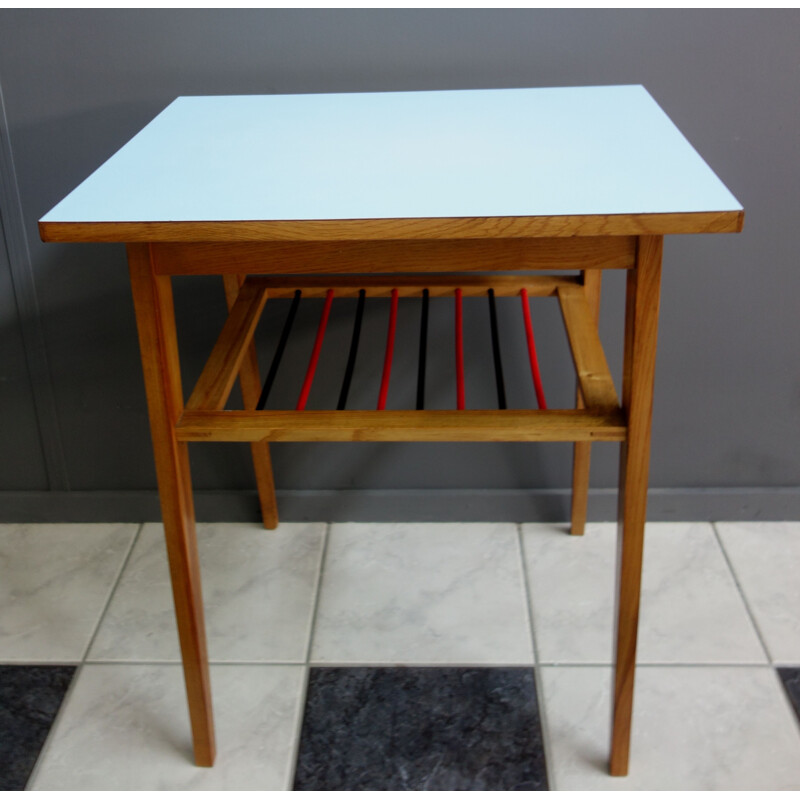 Vintage baby blue console tabel with a magazine rack  1960s