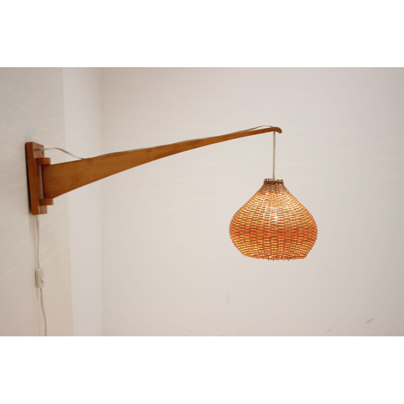 Mid-century adjustable wooden wall lamp, 1960s