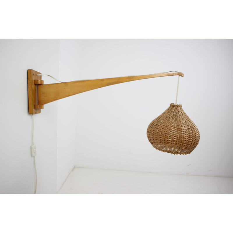 Mid-century adjustable wooden wall lamp, 1960s