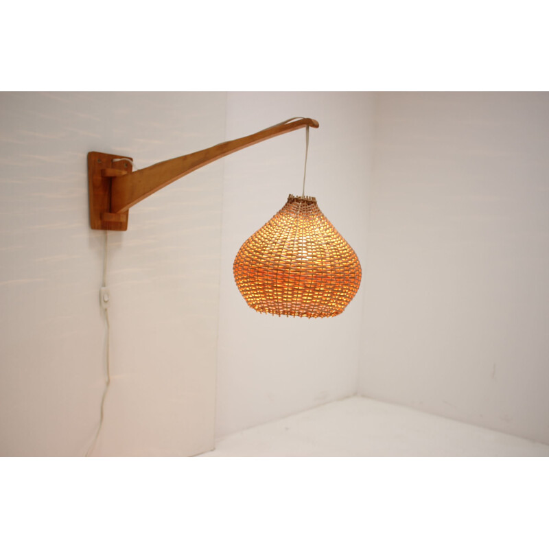 Mid-century adjustable wooden wall lamp, 1960s
