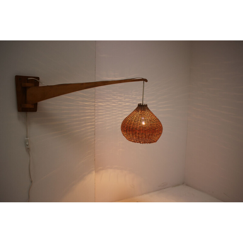 Mid-century adjustable wooden wall lamp, 1960s