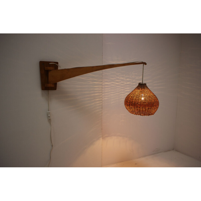 Mid-century adjustable wooden wall lamp, 1960s