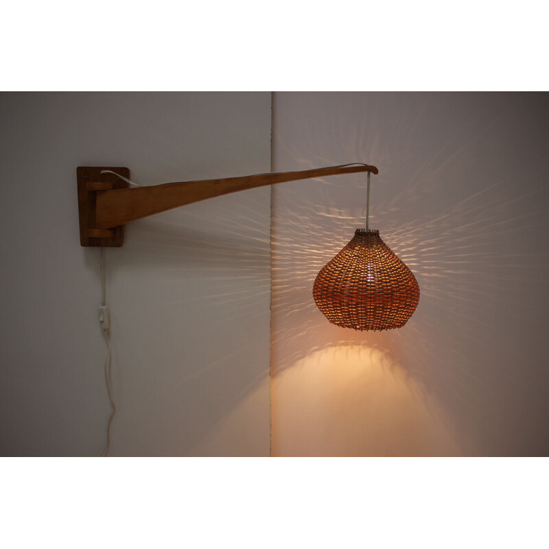 Mid-century adjustable wooden wall lamp, 1960s