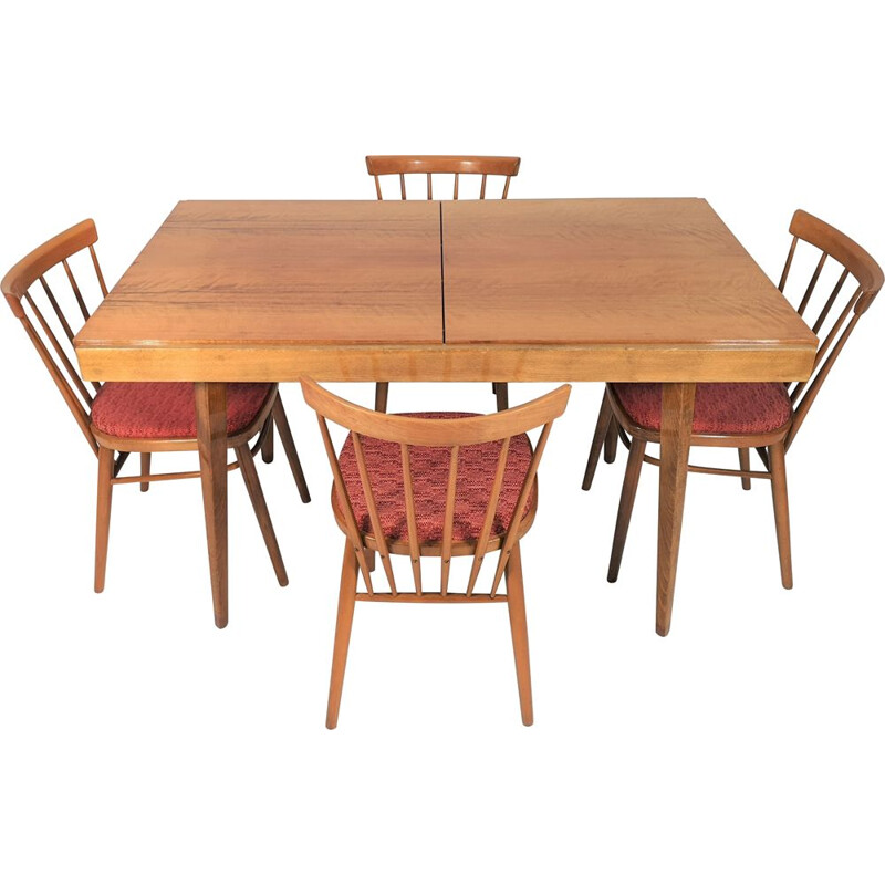 Set of 5 vintage Dining Chairs and Table Set from Tatra, 1970s