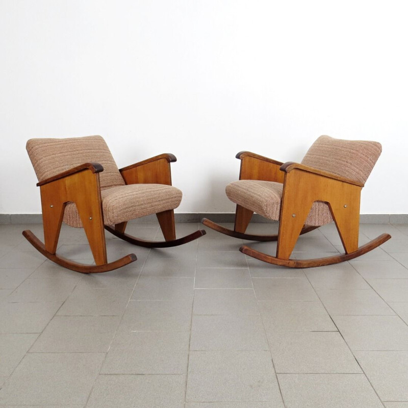 Pair of vintage rocking chair, Czechoslovakia 1960