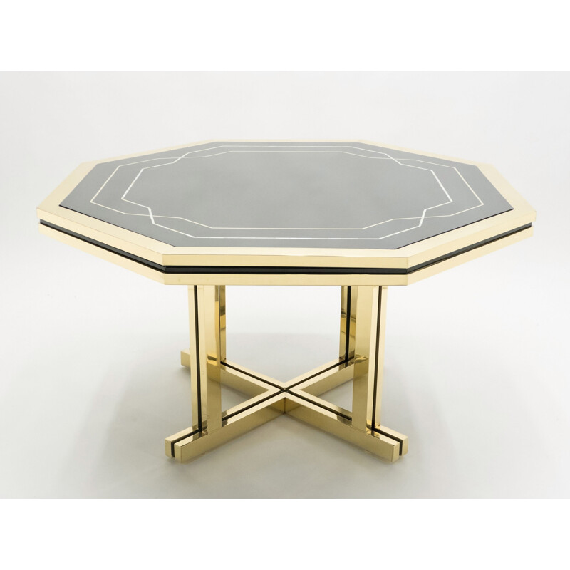 Large vintage black lacquered brass table, Maison Jansen 1970