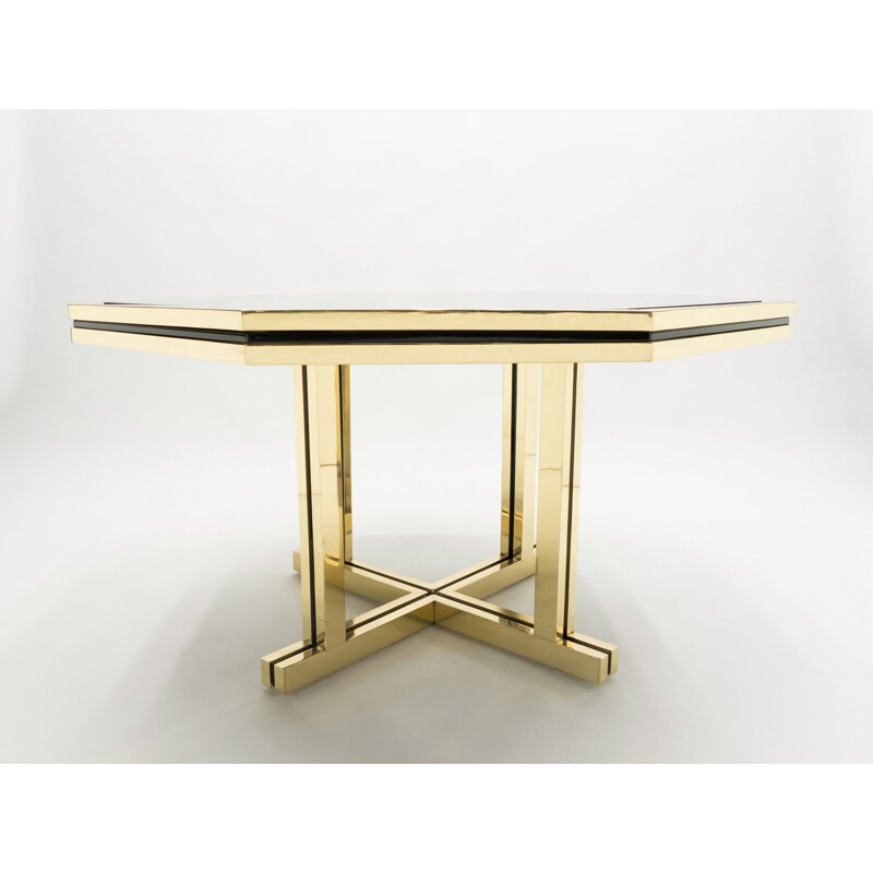 Large vintage black lacquered brass table, Maison Jansen 1970