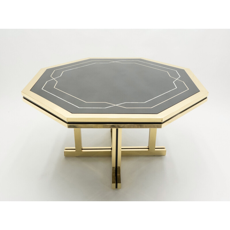 Large vintage black lacquered brass table, Maison Jansen 1970