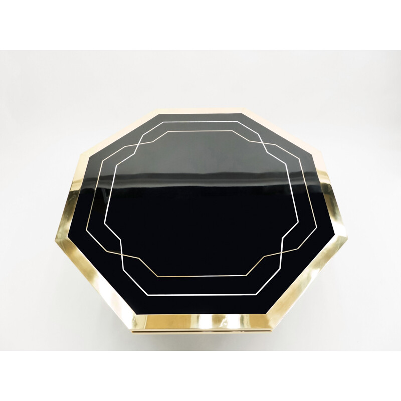 Large vintage black lacquered brass table, Maison Jansen 1970