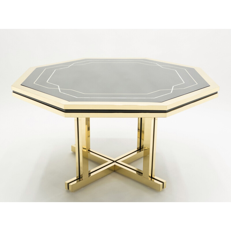 Large vintage black lacquered brass table, Maison Jansen 1970