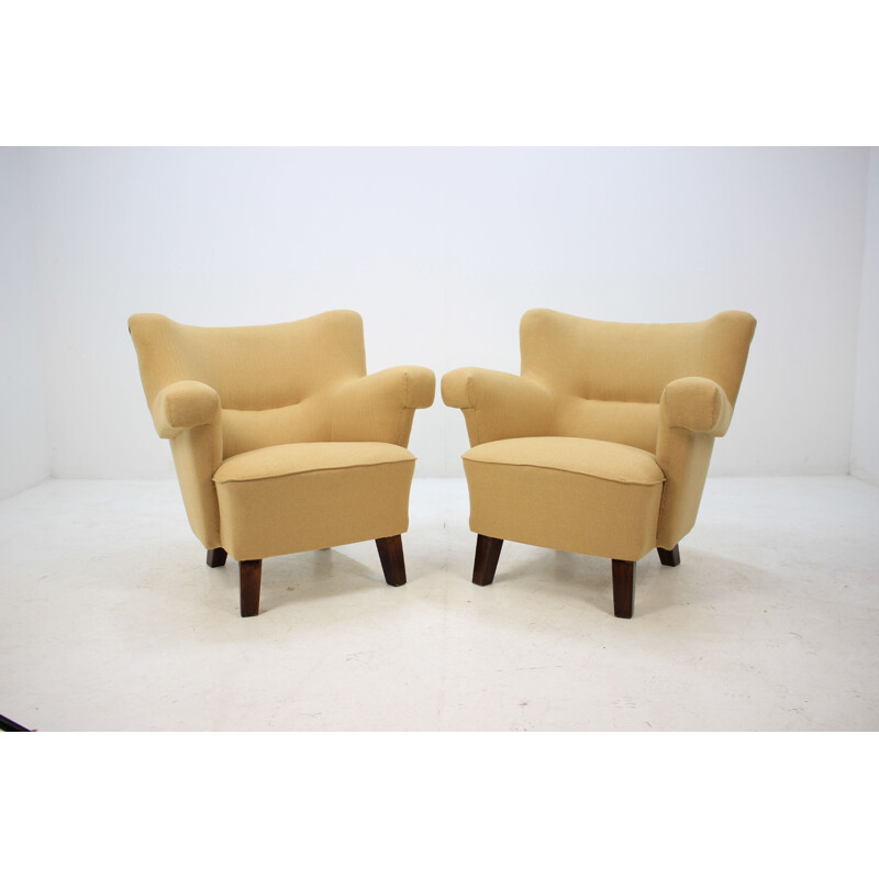 Pair of large vintage lounge armchairs, Czechoslovakia 1950