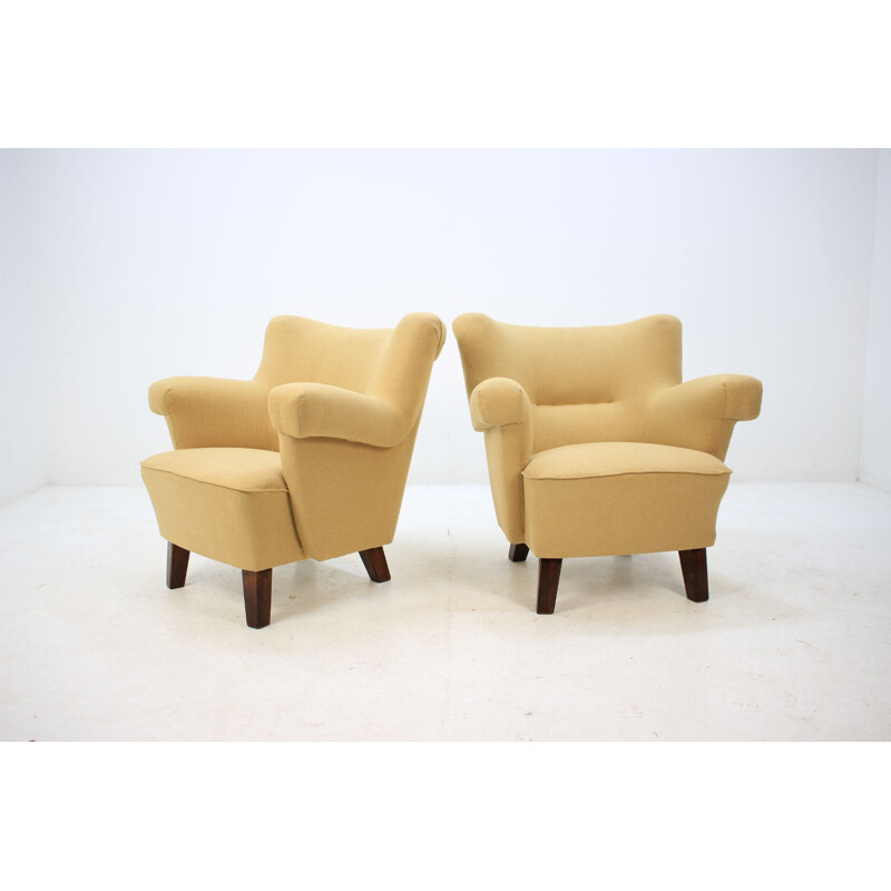 Pair of large vintage lounge armchairs, Czechoslovakia 1950