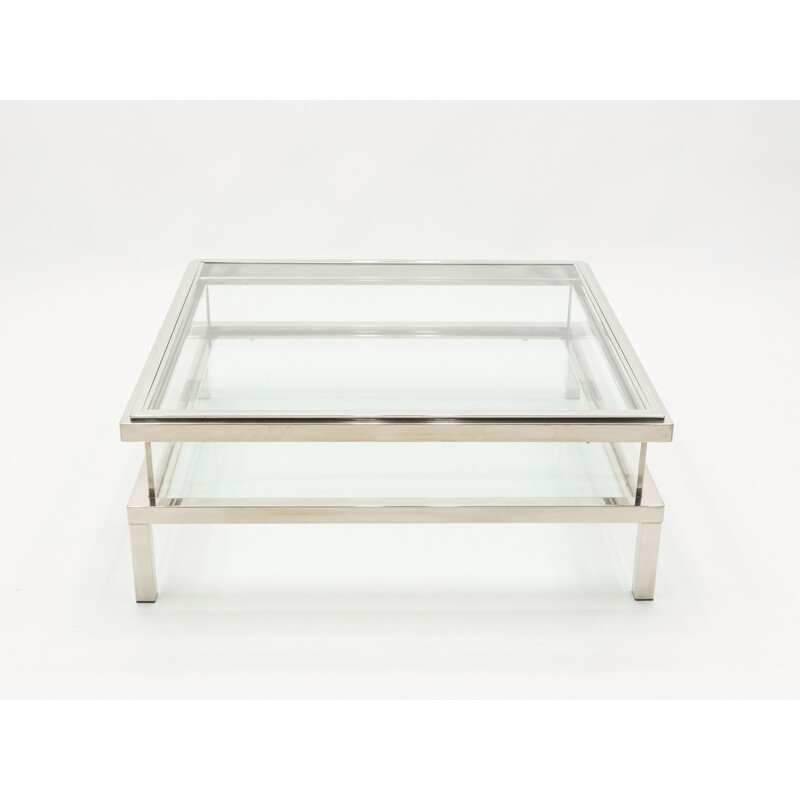 Vintage coffee table with steel sliding display case, Guy Lefevre for Maison Jansen 1970