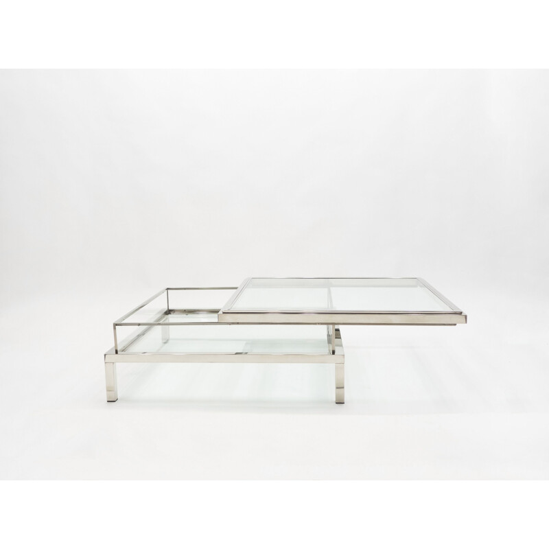 Vintage coffee table with steel sliding display case, Guy Lefevre for Maison Jansen 1970