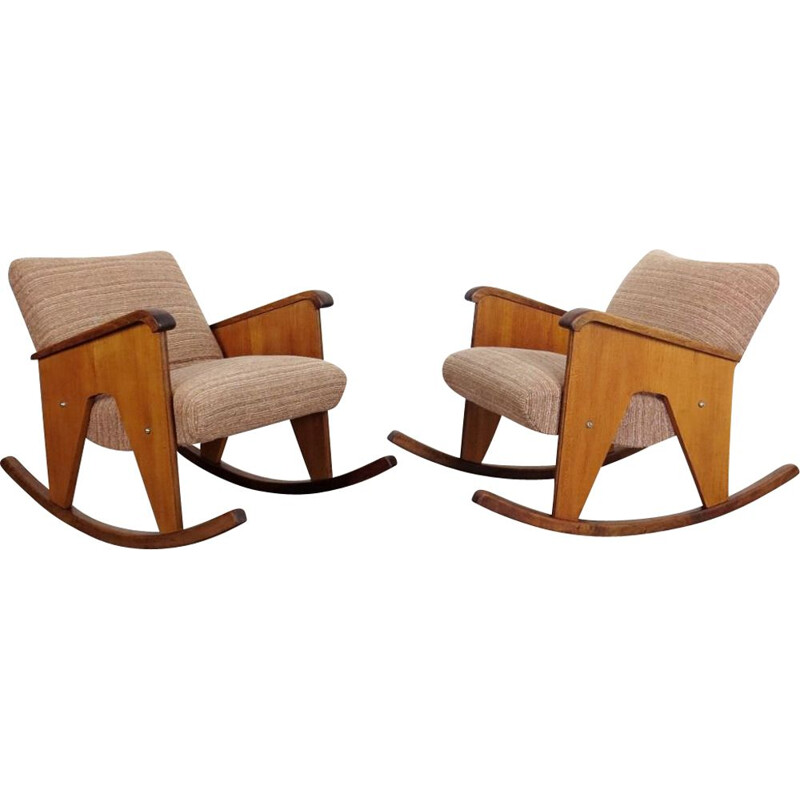 Pair of vintage rocking chair, Czechoslovakia 1960