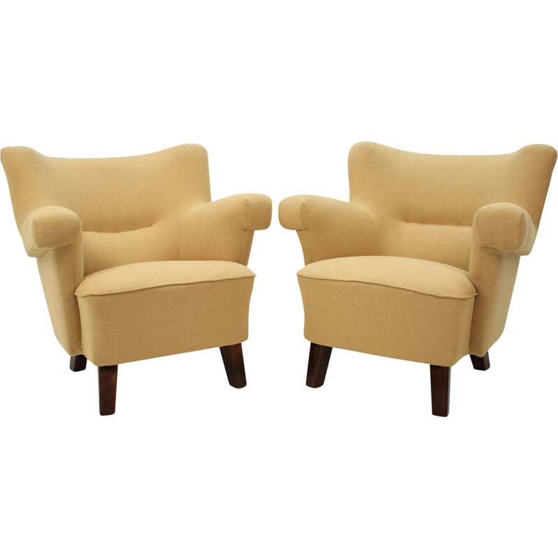 Pair of large vintage lounge armchairs, Czechoslovakia 1950