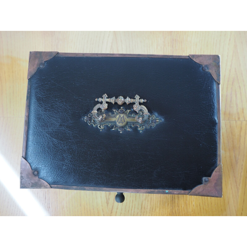 Caixa de jóias em pele vintage caixa de charutos, 1900