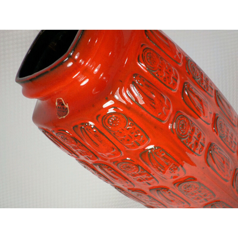 Mid-century red Bay Keramik vase with relief pattern - 1960s