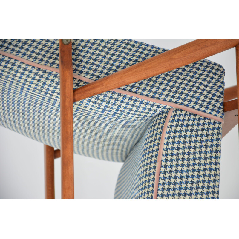 Vintage Fox fauteuil met blauwe houndstooth