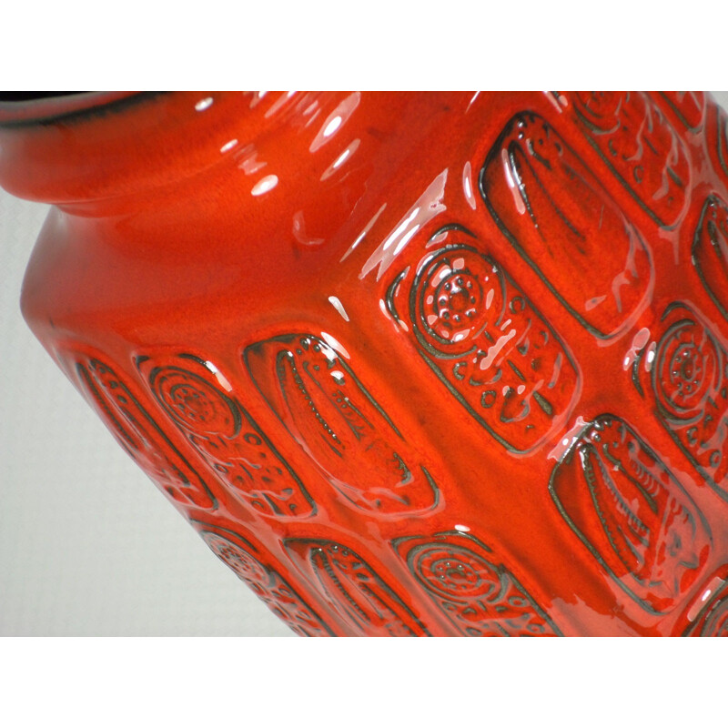 Mid-century red Bay Keramik vase with relief pattern - 1960s