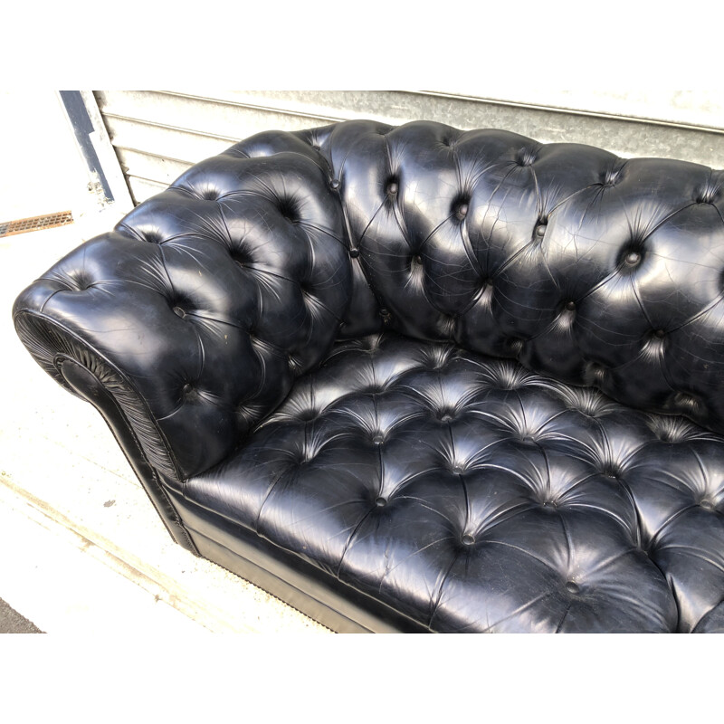 Canapé vintage noir Chesterfield 1990