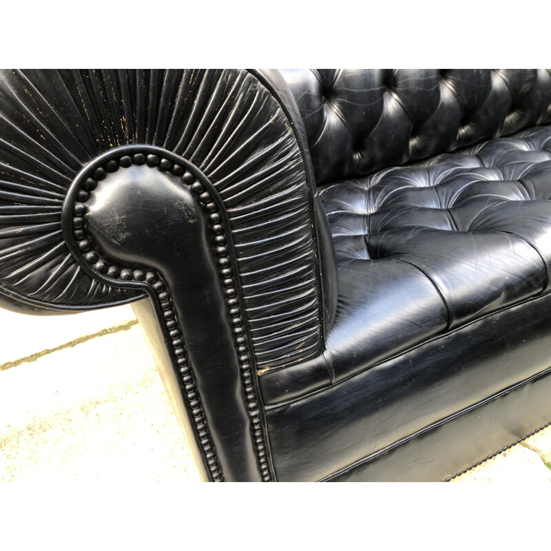 Vintage black sofa Chesterfield 1990