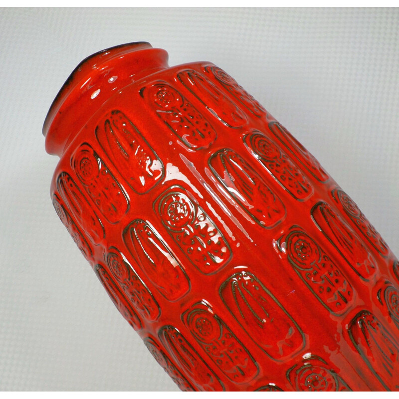 Mid-century red Bay Keramik vase with relief pattern - 1960s