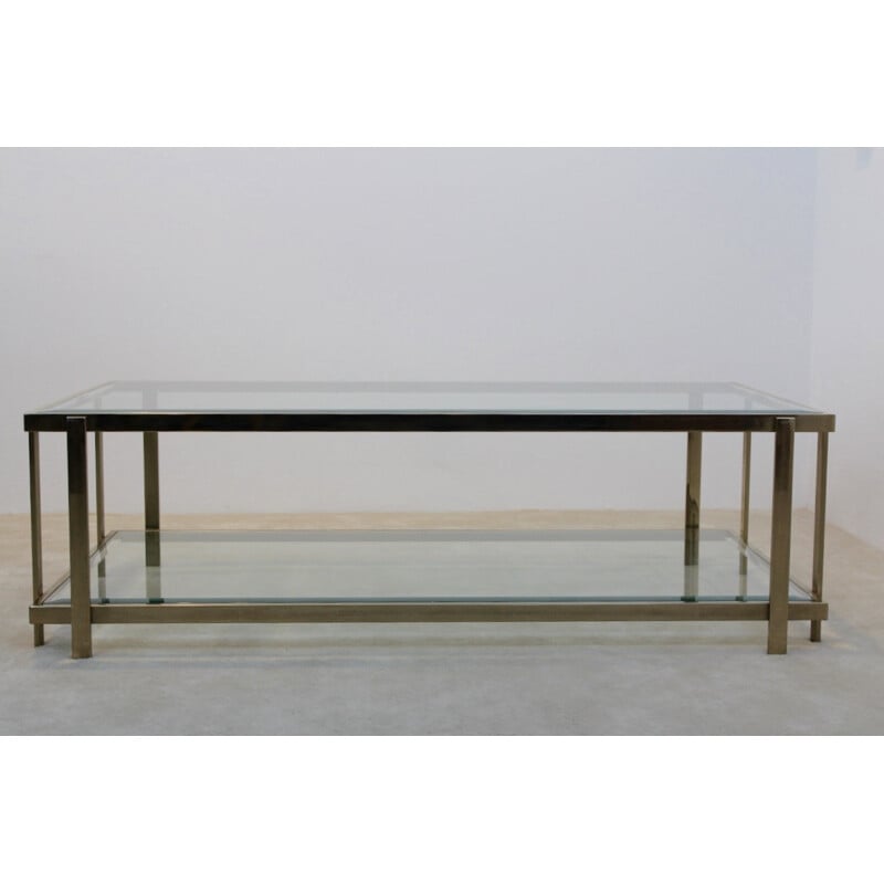 Grande table basse en laiton et verre - 1970