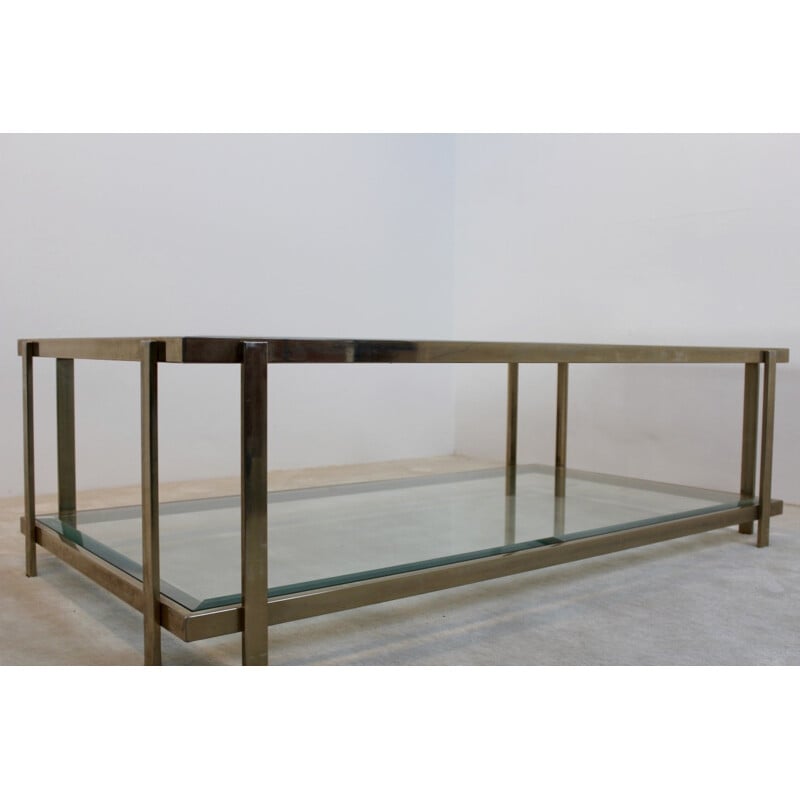 Grande table basse en laiton et verre - 1970