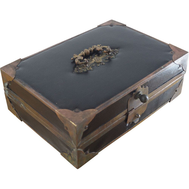 Caja de puros de cuero vintage joyero, 1900