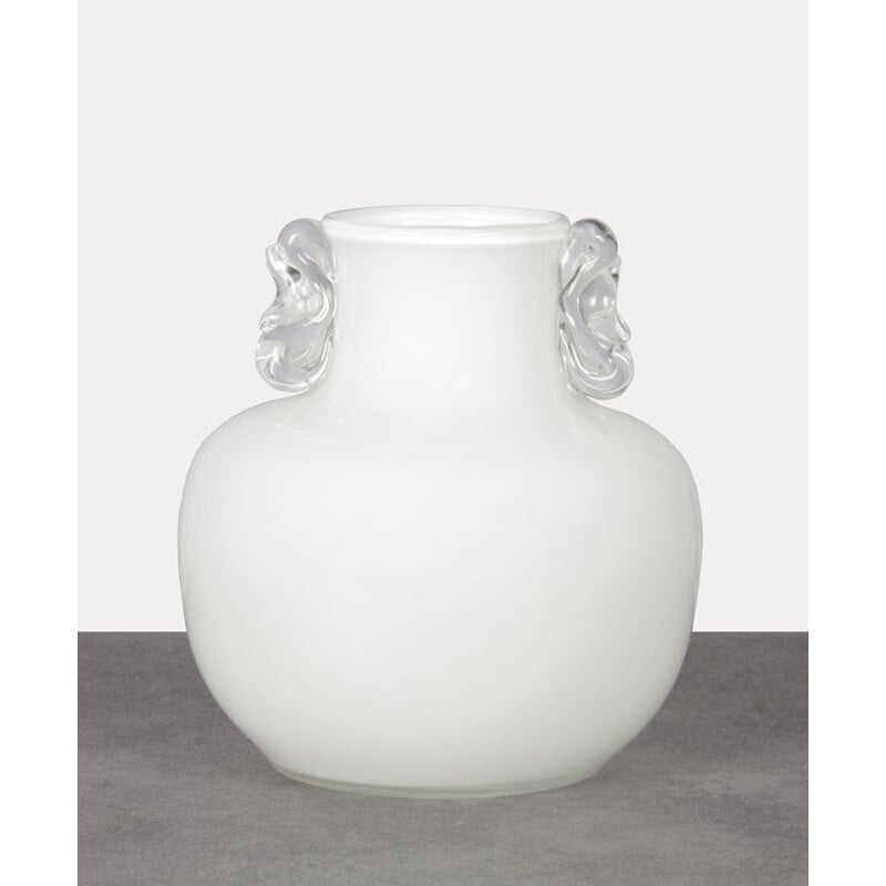 Vintage vaso de vidro branco por Jerzy Słuczan-Orkusz para Tarnowiec, Polónia 1980