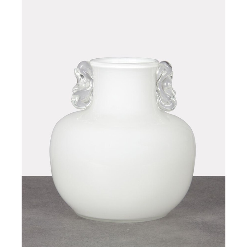 Vintage white glass vase by Jerzy Słuczan-Orkusz for Tarnowiec, Poland 1980