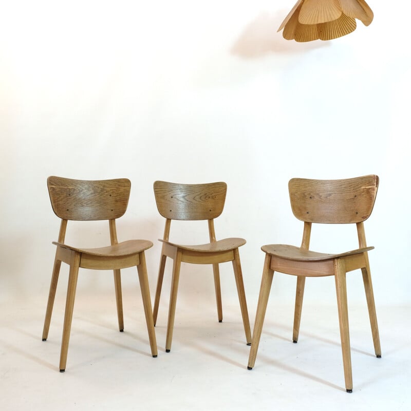 Trio de chaises vintage 6157 de Roger Landault, 1950