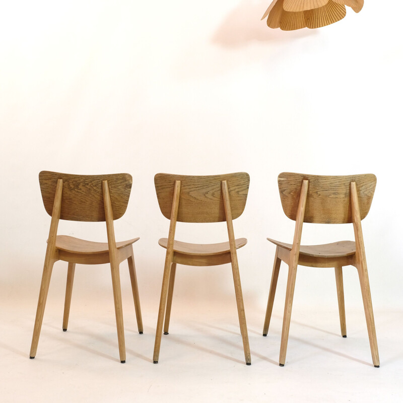Trio of vintage 6157 chairs by Roger Landault, 1950