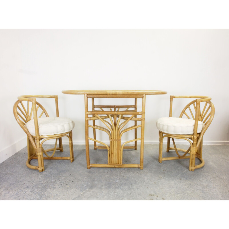 Vintage boho rattan small dining set 1970