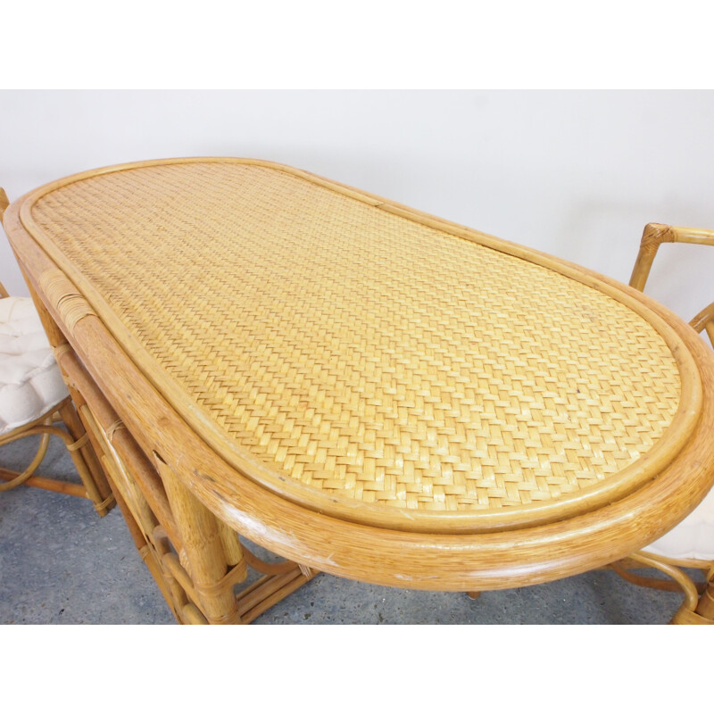 Vintage boho rattan small dining set 1970