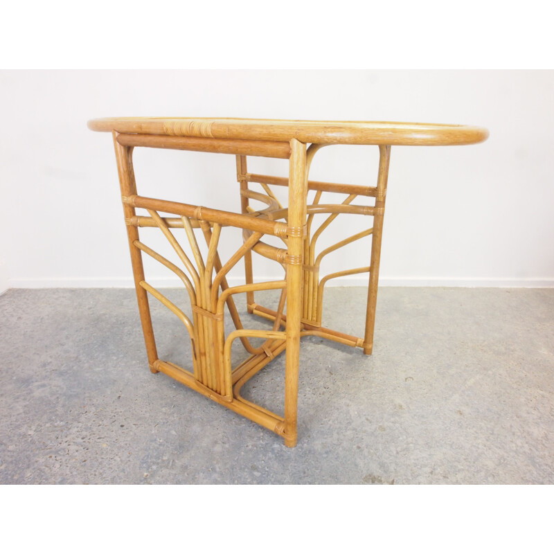 Vintage boho rattan small dining set 1970