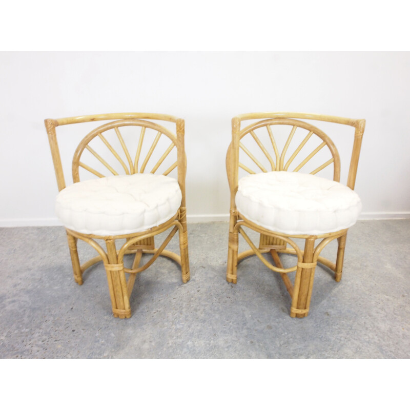 Vintage boho rattan small dining set 1970