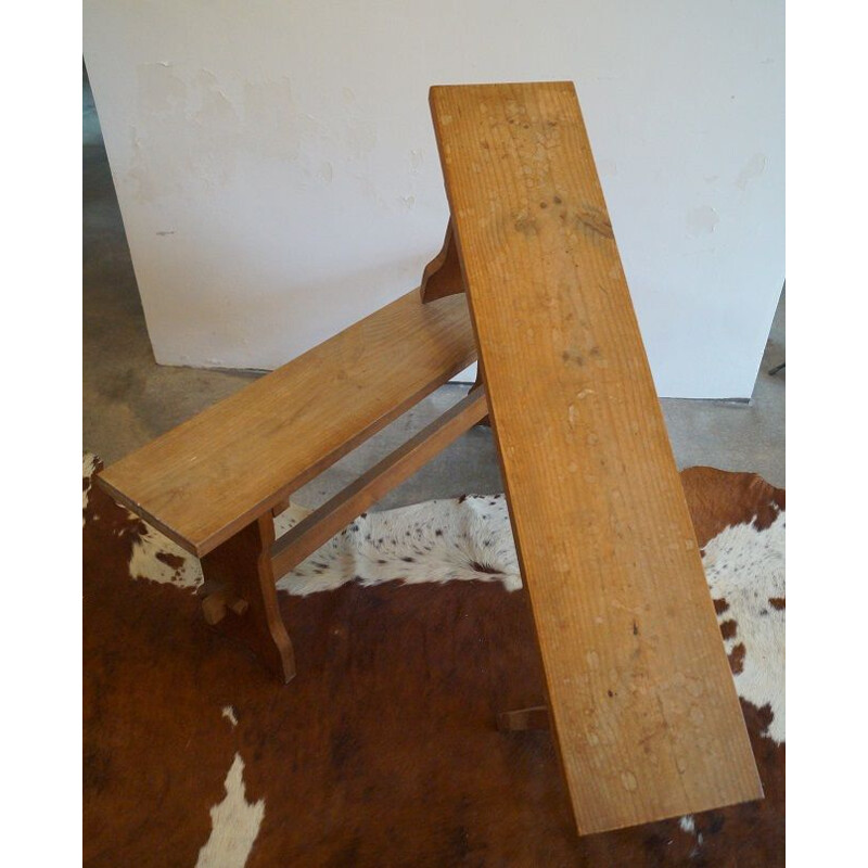 Pair of vintage solid wood bench 1950's