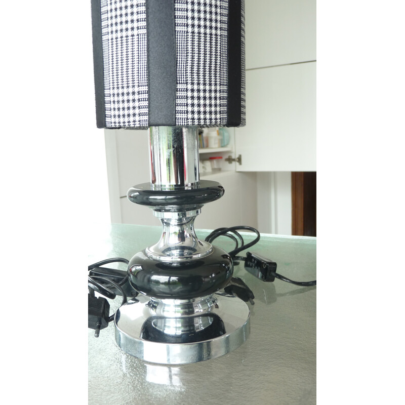 Vintage houndstooth lamp in fabric and ceramic, 1970