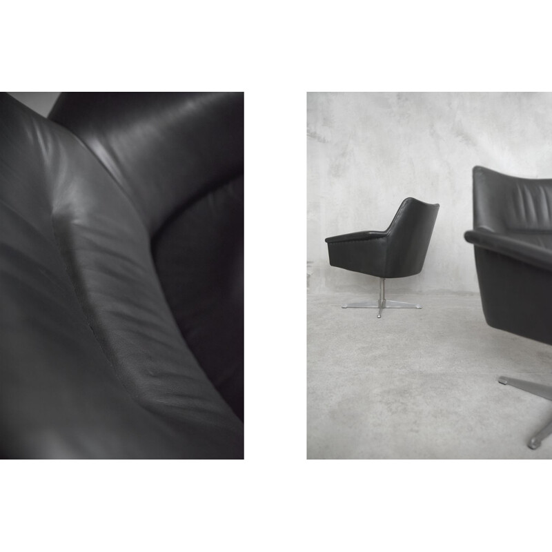 Pair of Mid-Century Black Leather Swivel Armchair by Ire Möbel AB, Scandinavian 1960s