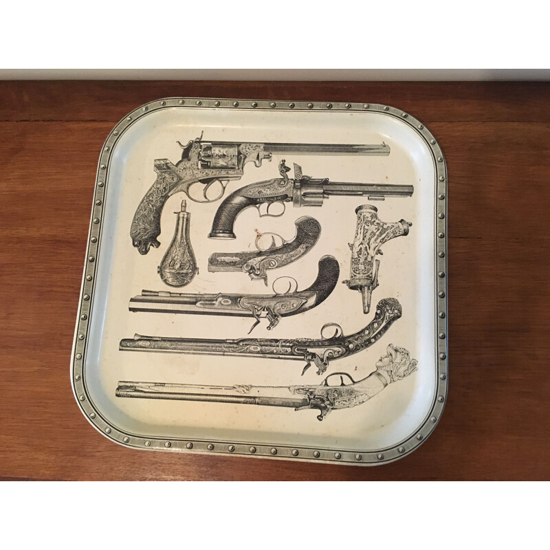 Vintage square steel tray by Piero Fornasetti Italian 1960