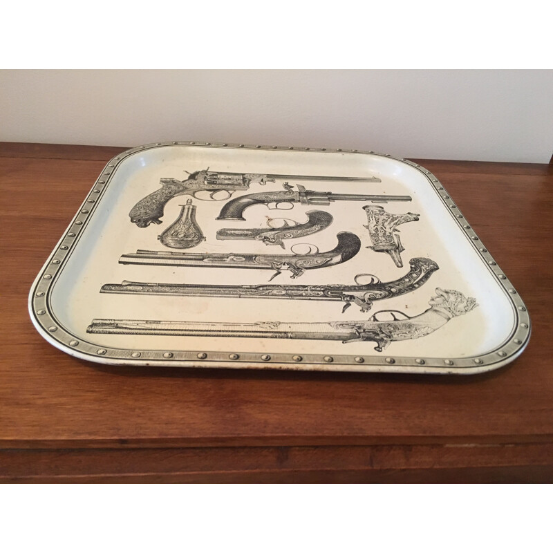 Vintage square steel tray by Piero Fornasetti Italian 1960