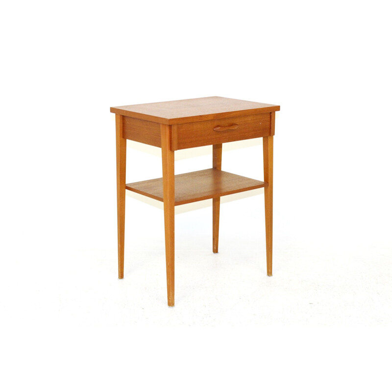 Vintage teak and beech bedside table, AB Bjärni Bjärnum, Sweden, 1960